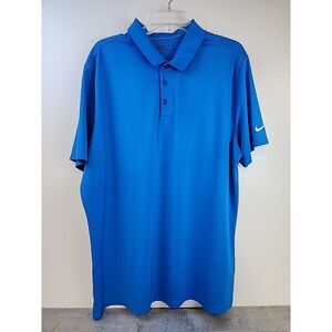 Nike Golf Shirt Men's XXL 2XL Blue Polo Dri-Fit Collared Performance Sleeve Logo